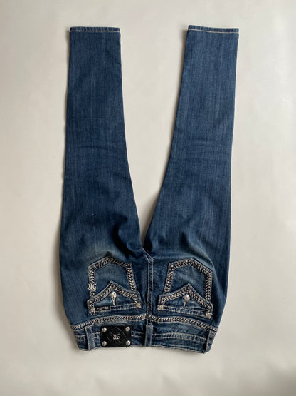 Miss Me 2000er Jeans dark denim mit Glitzersteinen, S,M