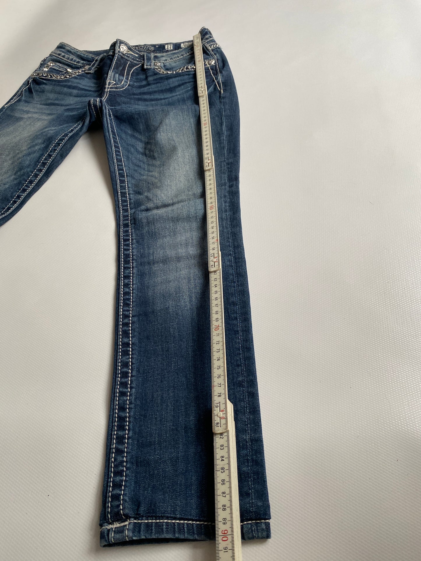 Miss Me 2000er Jeans dark denim mit Glitzersteinen, S,M