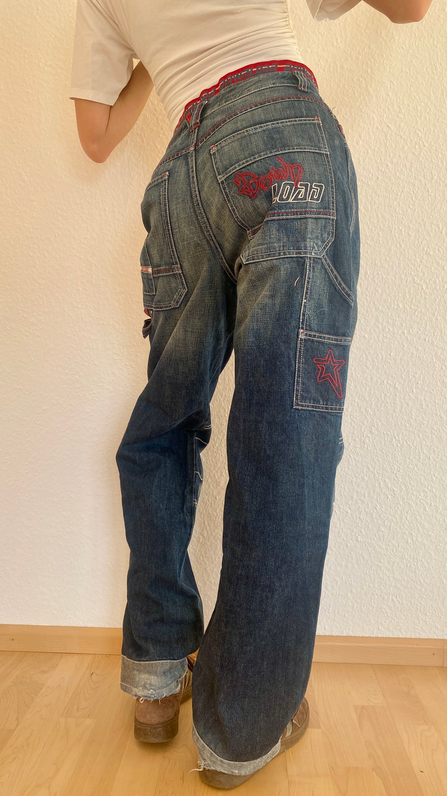 Download dark denim baggy Jeans mid waist Skater, S, M