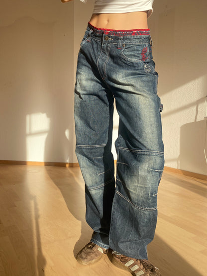 Download dark denim baggy Jeans mid waist Skater, S, M