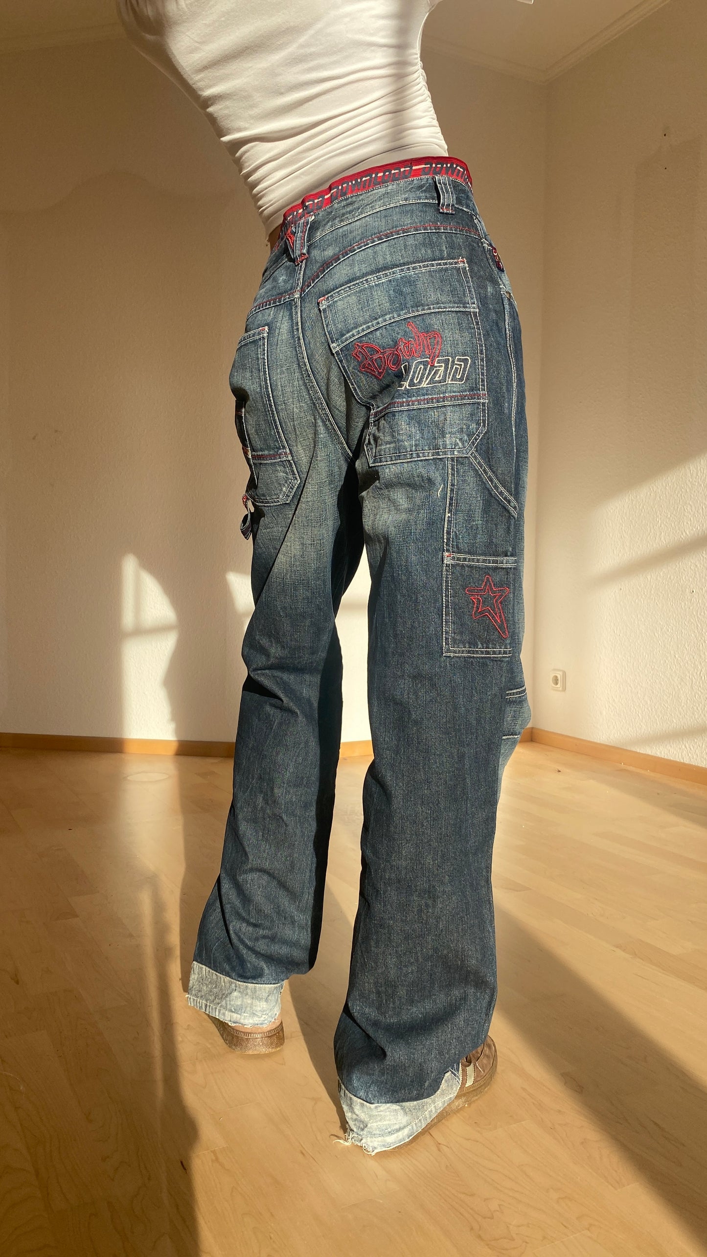 Download dark denim baggy Jeans mid waist Skater, S, M