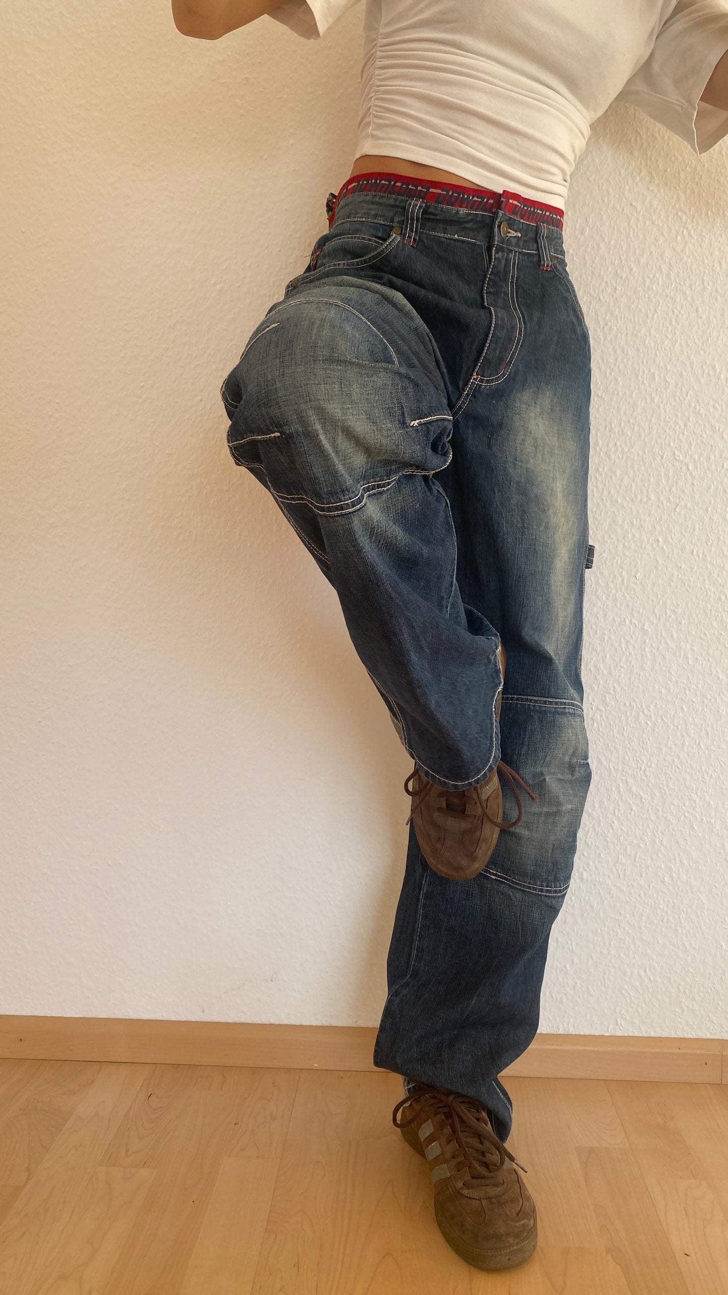 Download dark denim baggy Jeans mid waist Skater, S, M