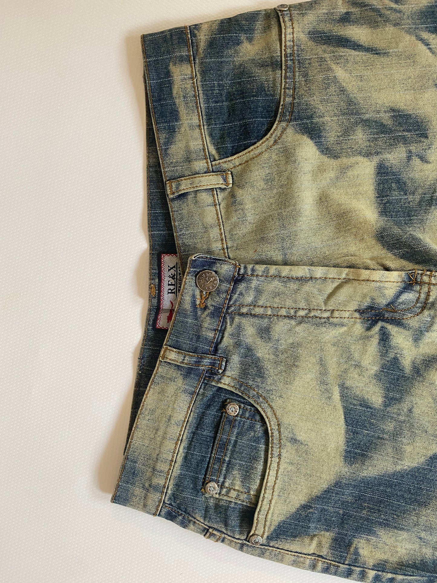 y2k Batik Acid-Wash-Jeanshose, flared, denim gelb, S