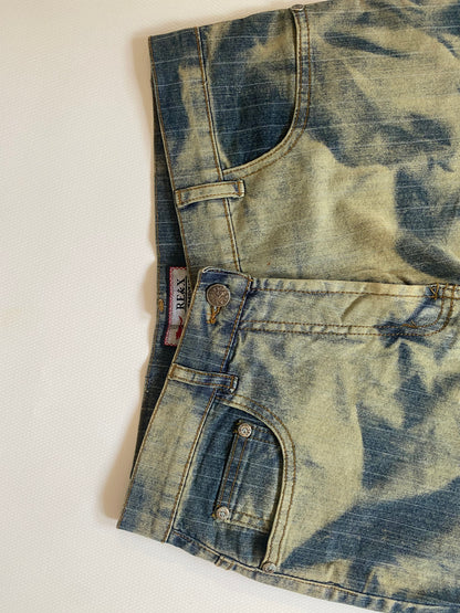 y2k Batik Acid-Wash-Jeanshose, flared, denim gelb, S