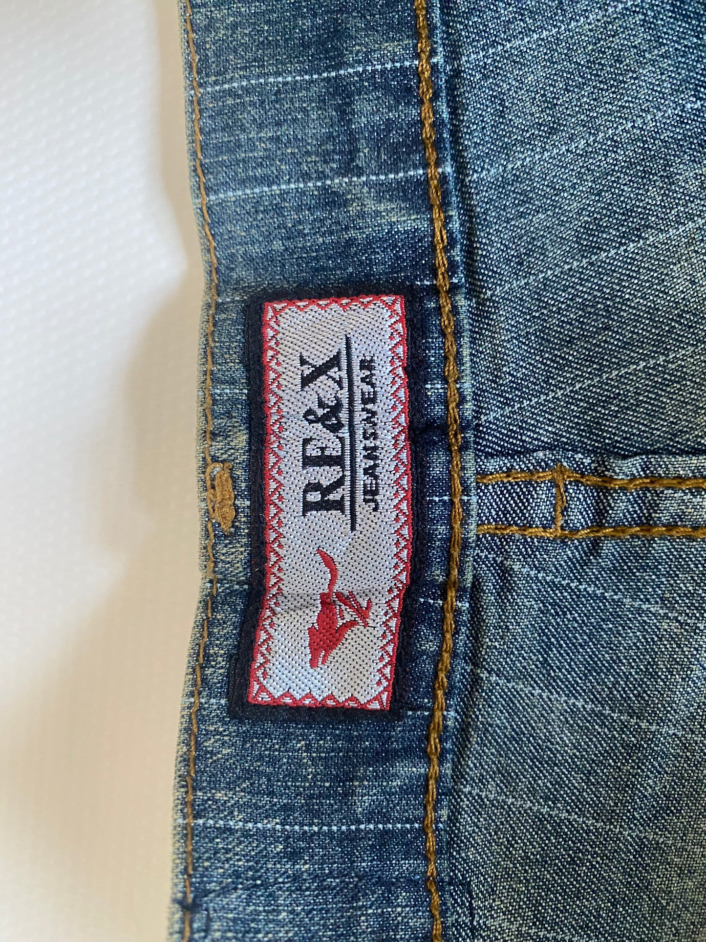 y2k Batik Acid-Wash-Jeanshose, flared, denim gelb, S