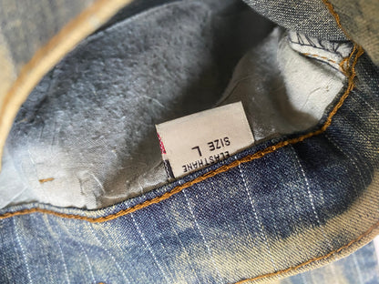 y2k Batik Acid-Wash-Jeanshose, flared, denim gelb, S