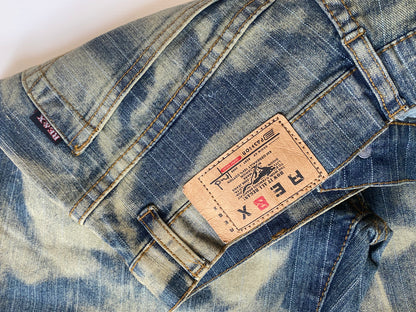 y2k Batik Acid-Wash-Jeanshose, flared, denim gelb, S