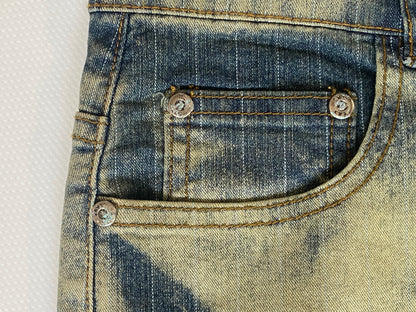 y2k Batik Acid-Wash-Jeanshose, flared, denim gelb, S