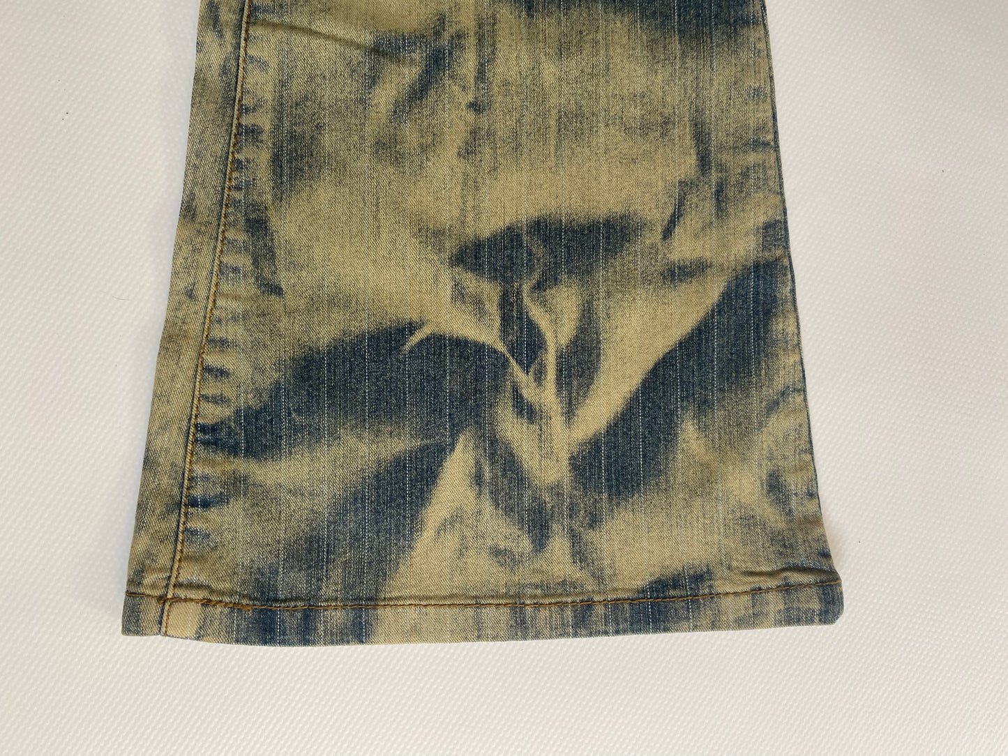 y2k Batik Acid-Wash-Jeanshose, flared, denim gelb, S