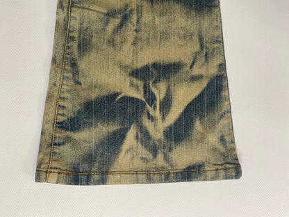 y2k Batik Acid-Wash-Jeanshose, flared, denim gelb, S