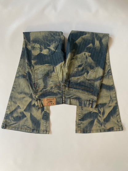 y2k Batik Acid-Wash-Jeanshose, flared, denim gelb, S