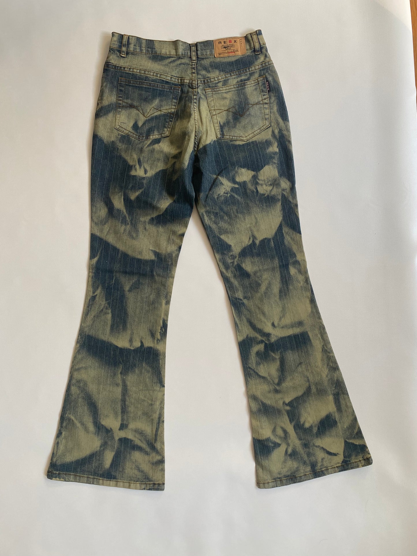 y2k Batik Acid-Wash-Jeanshose, flared, denim gelb, S