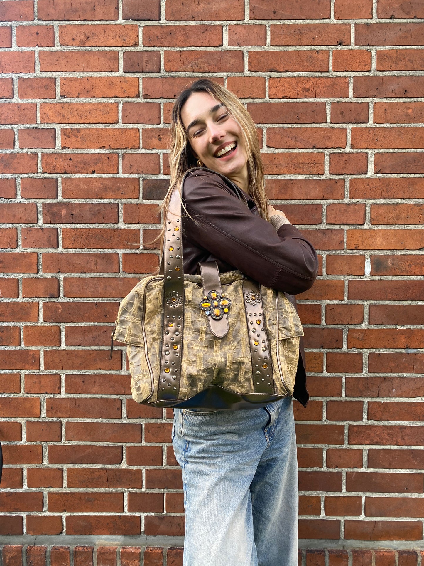 Gabor braune Handtasche Schulter mit Ziersteinen