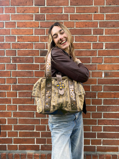 Gabor braune Handtasche Schulter mit Ziersteinen