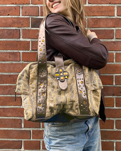 Gabor braune Handtasche Schulter mit Ziersteinen