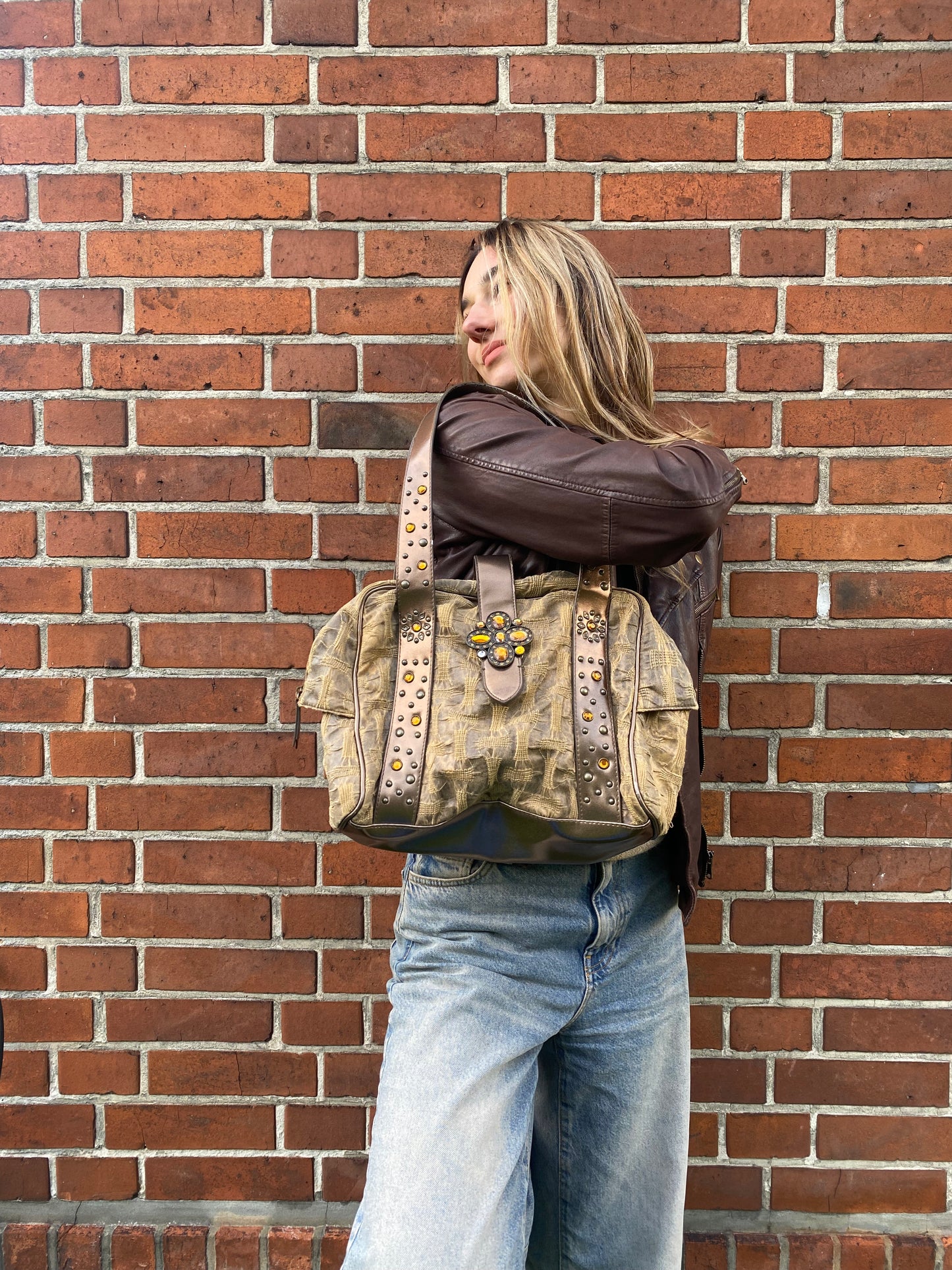 Gabor braune Handtasche Schulter mit Ziersteinen