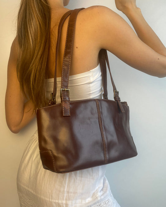 Pre-loved braune klassische Schulter Handtasche mit Reißverschluss