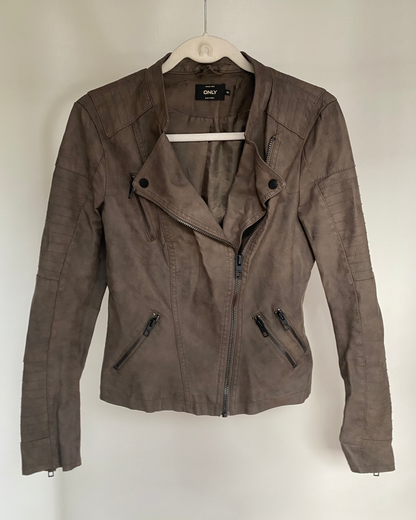 Pre-loved ONLY Biker Kunstlederjacke in grau-braun, XS, S