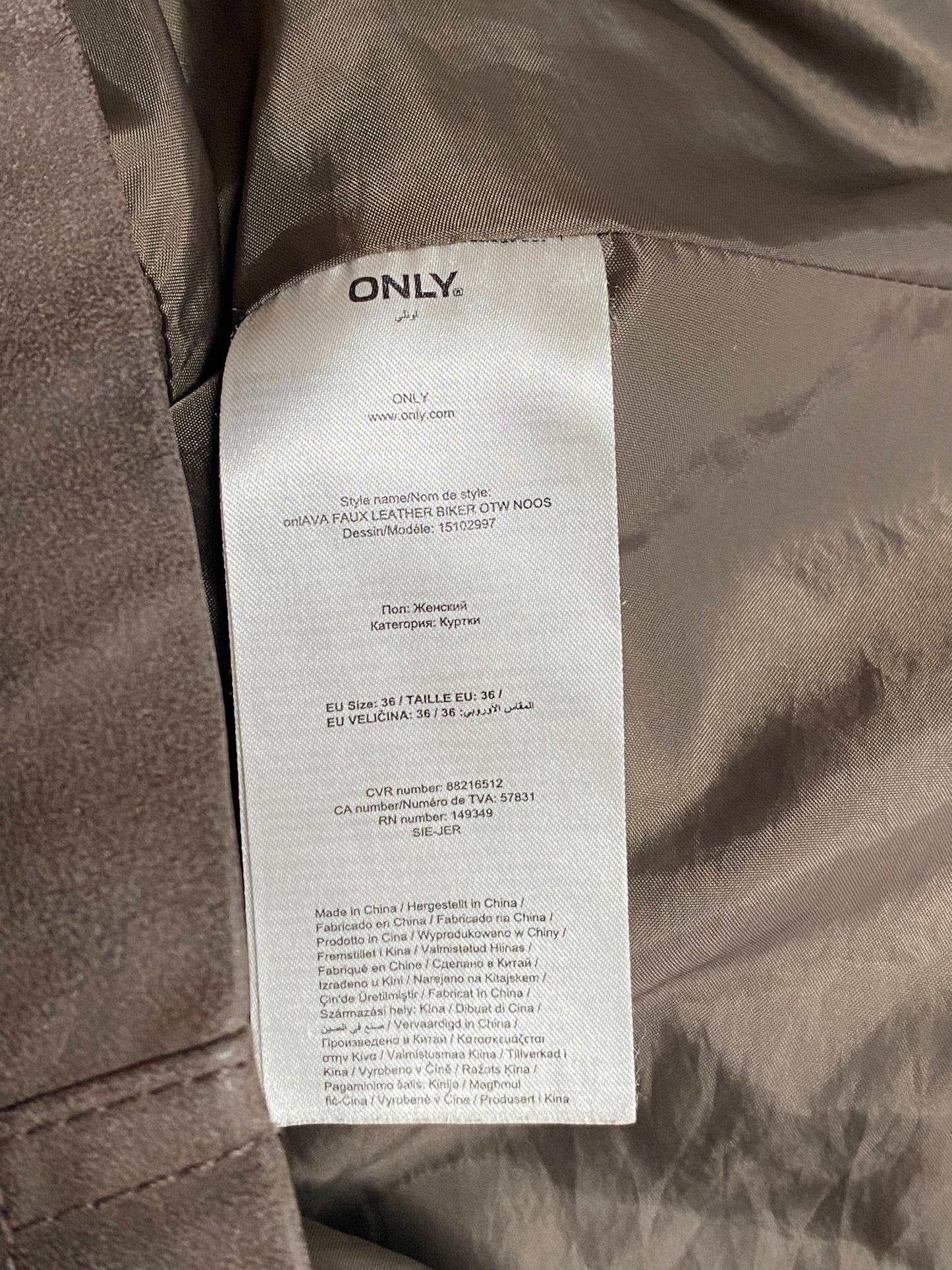 Pre-loved ONLY Biker Kunstlederjacke in grau-braun, XS, S