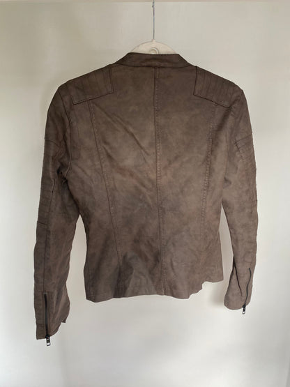 Pre-loved ONLY Biker Kunstlederjacke in grau-braun, XS, S