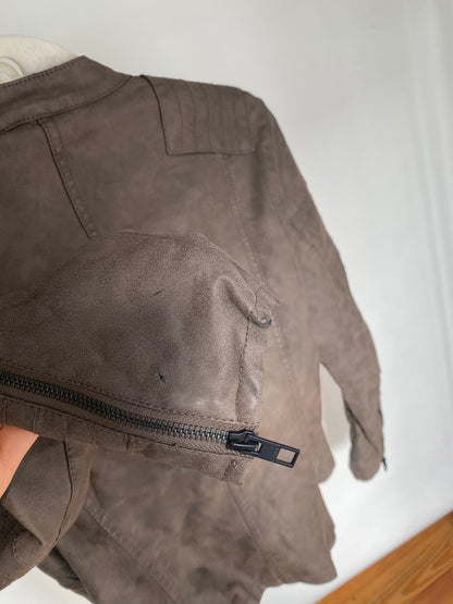 Pre-loved ONLY Biker Kunstlederjacke in grau-braun, XS, S