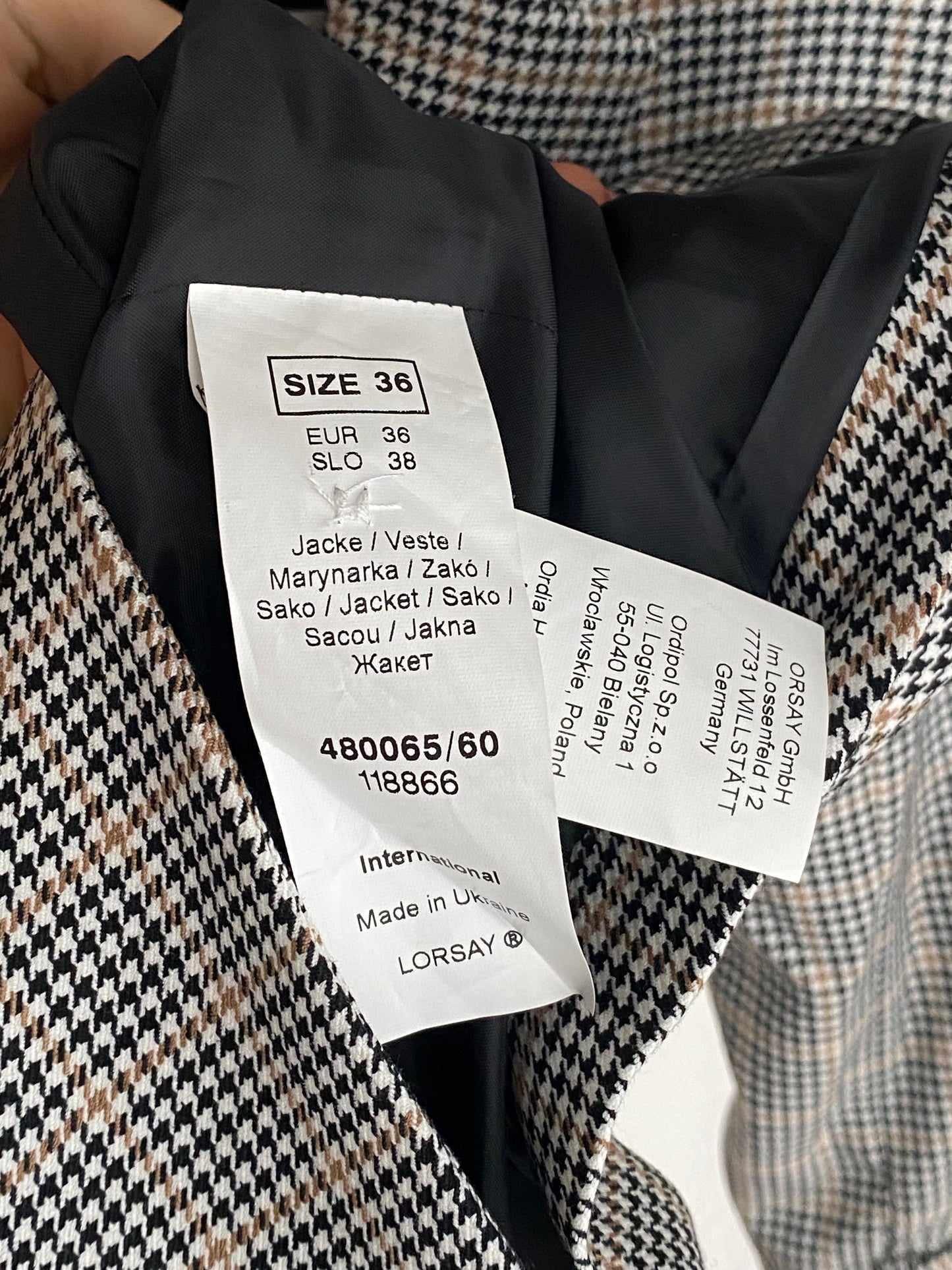 Pre-loved Orsay Blazer mit gerafftem 3/4 Arm, kariert, S