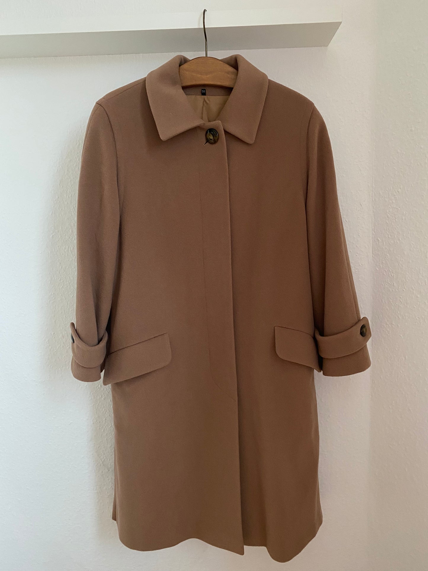 Pre-loved Retro Kaschmir Schurwolle Mantel in hellbraun, S,M