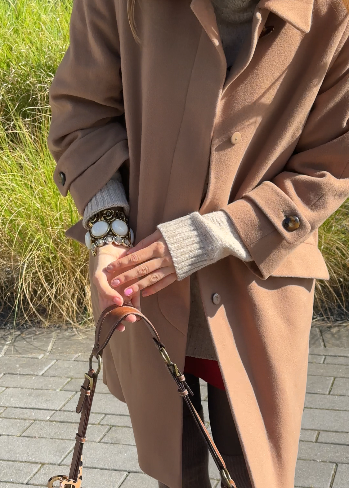 Pre-loved Retro Kaschmir Schurwolle Mantel in hellbraun, S,M