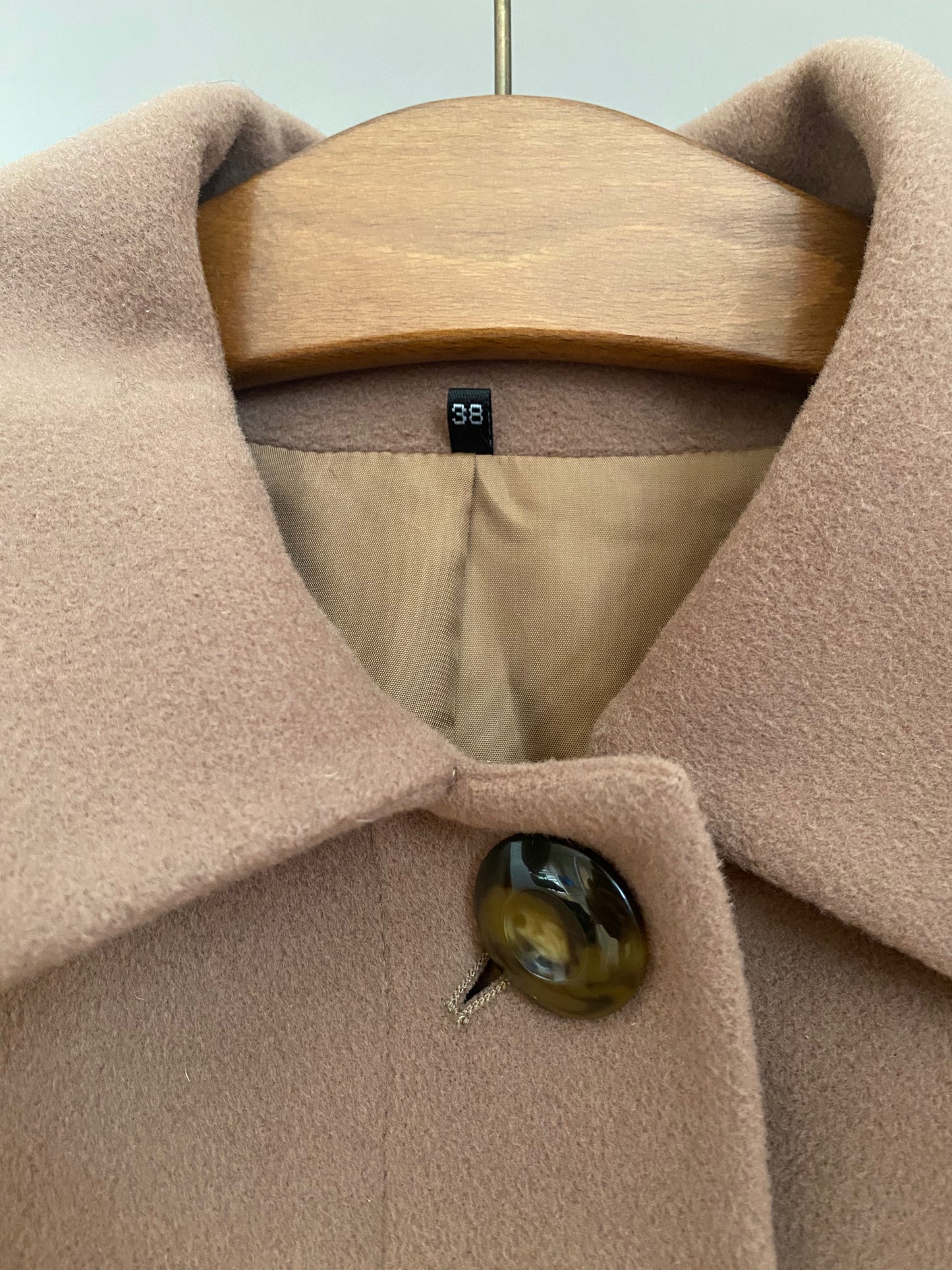 Pre-loved Retro Kaschmir Schurwolle Mantel in hellbraun, S,M