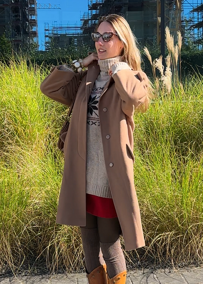 Pre-loved Retro Kaschmir Schurwolle Mantel in hellbraun, S,M