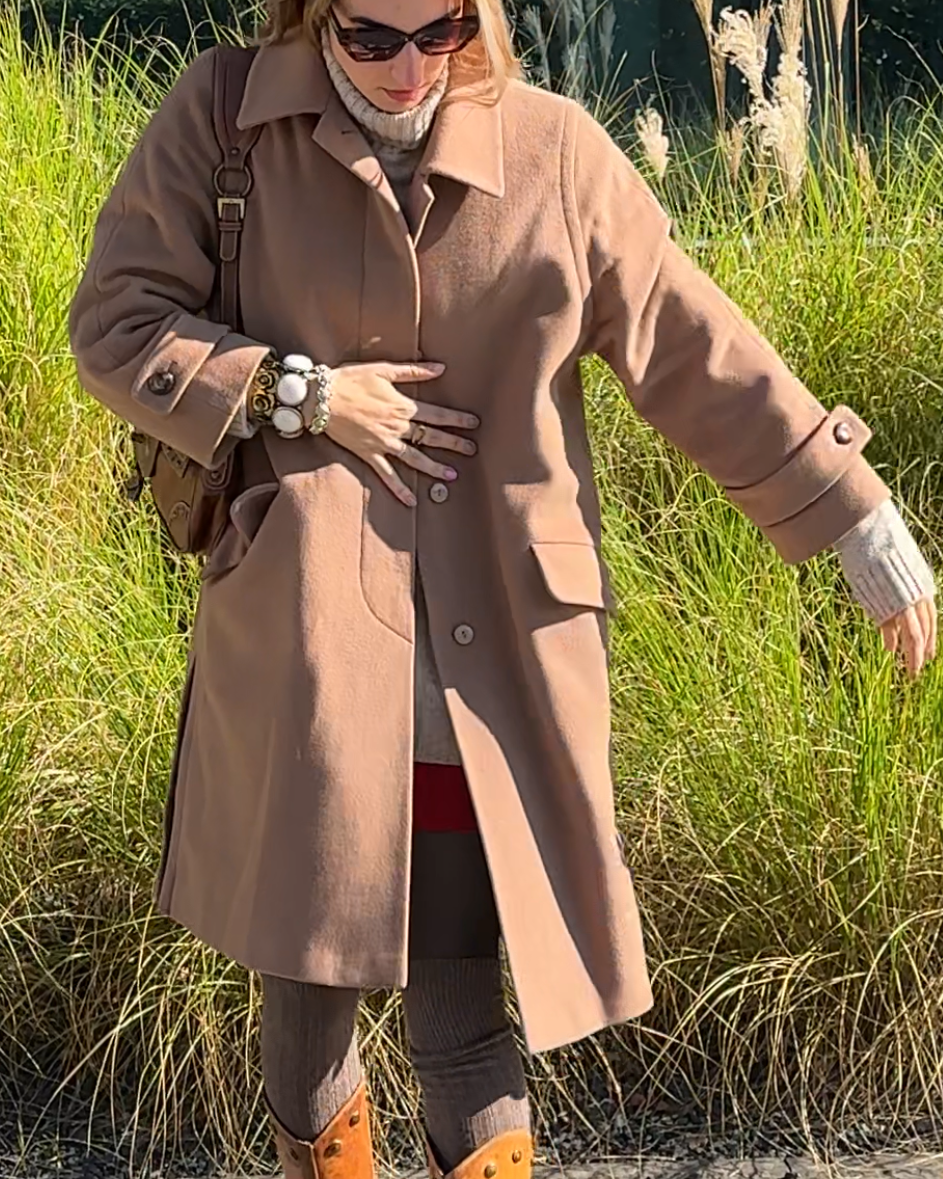 Pre-loved Retro Kaschmir Schurwolle Mantel in hellbraun, S,M