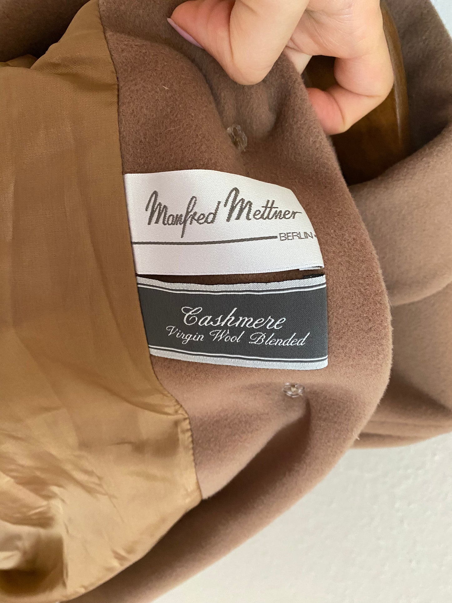 Pre-loved Retro Kaschmir Schurwolle Mantel in hellbraun, S,M