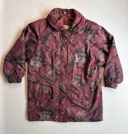 Vintage Retro Rudolf Scherer Cityline Jacke Parka bordeaux rot gemustert, M,L,XL