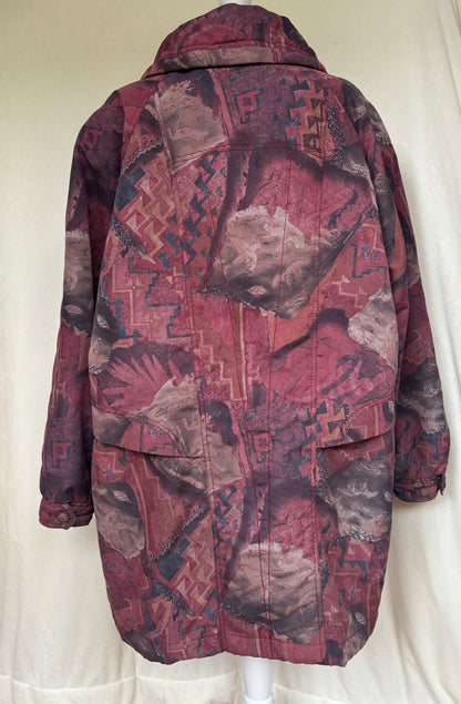 Vintage Retro Rudolf Scherer Cityline Jacke Parka bordeaux rot gemustert, M,L,XL