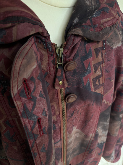 Vintage Retro Rudolf Scherer Cityline Jacke Parka bordeaux rot gemustert, M,L,XL