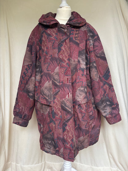 Vintage Retro Rudolf Scherer Cityline Jacke Parka bordeaux rot gemustert, M,L,XL