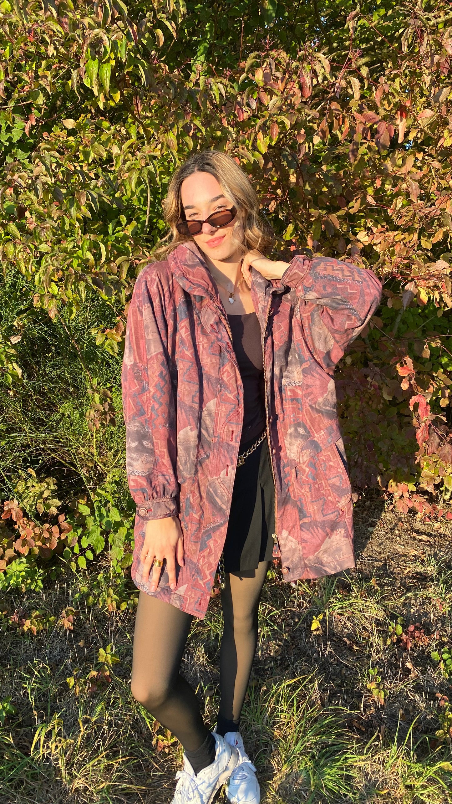 Vintage Retro Rudolf Scherer Cityline Jacke Parka bordeaux rot gemustert, M,L,XL