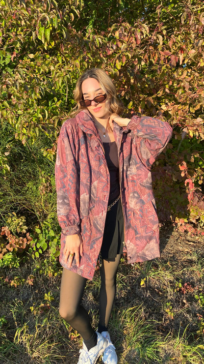 Vintage Retro Rudolf Scherer Cityline Jacke Parka bordeaux rot gemustert, M,L,XL