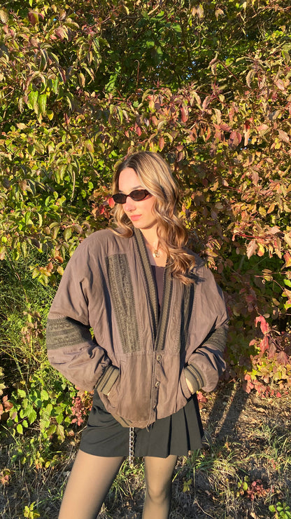 Vintage Bomberjacke braun oliv khaki mit Knöpfen, S,M,L