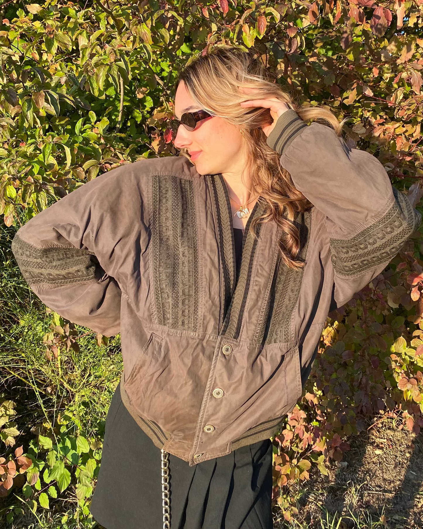 Vintage Bomberjacke braun oliv khaki mit Knöpfen, S,M,L