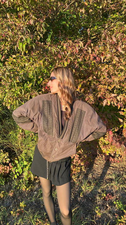 Vintage Bomberjacke braun oliv khaki mit Knöpfen, S,M,L