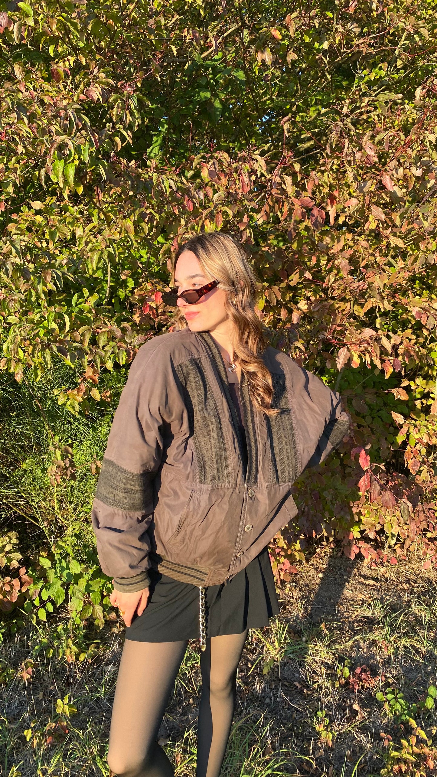 Vintage Bomberjacke braun oliv khaki mit Knöpfen, S,M,L