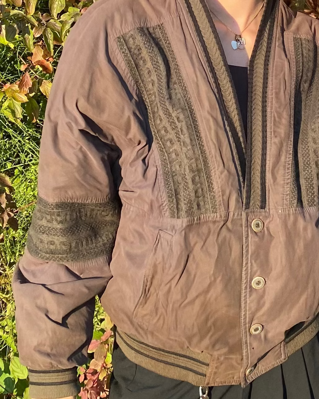 Vintage Bomberjacke braun oliv khaki mit Knöpfen, S,M,L