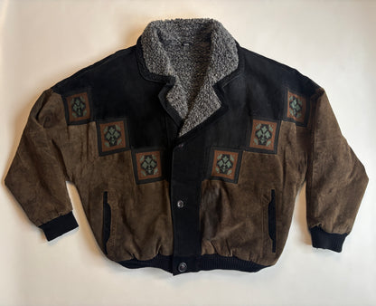 Aztec Navajo Suede Sherpa Wildleder Jacke mit Aztekenmuster, Vintage, S,M,L