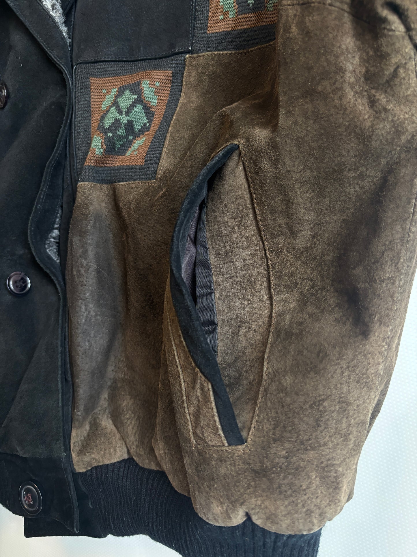 Aztec Navajo Suede Sherpa Wildleder Jacke mit Aztekenmuster, Vintage, S,M,L