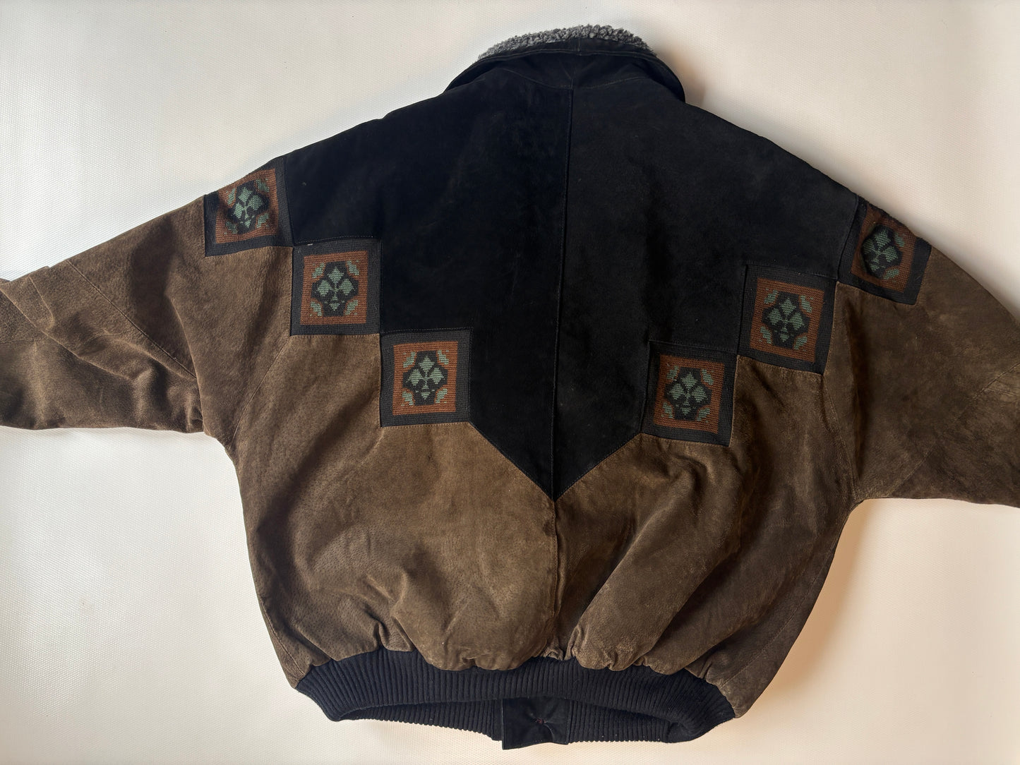 Aztec Navajo Suede Sherpa Wildleder Jacke mit Aztekenmuster, Vintage, S,M,L