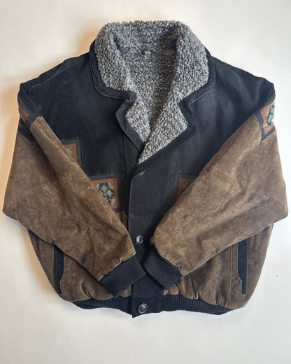 Aztec Navajo Suede Sherpa Wildleder Jacke mit Aztekenmuster, Vintage, S,M,L