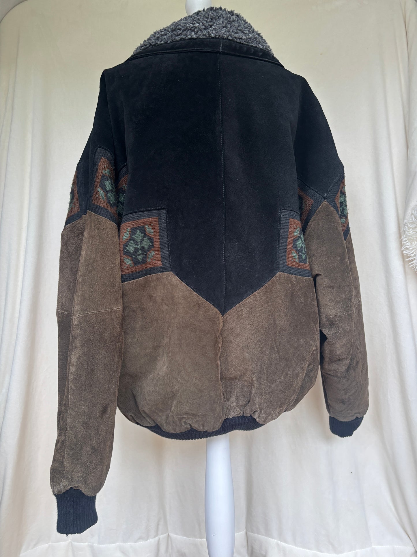 Aztec Navajo Suede Sherpa Wildleder Jacke mit Aztekenmuster, Vintage, S,M,L