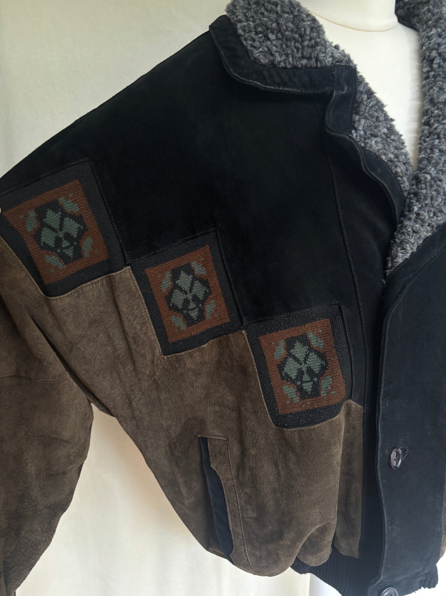 Aztec Navajo Suede Sherpa Wildleder Jacke mit Aztekenmuster, Vintage, S,M,L