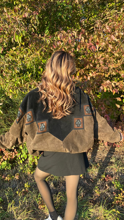 Aztec Navajo Suede Sherpa Wildleder Jacke mit Aztekenmuster, Vintage, S,M,L